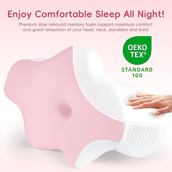 Cervical Neck Pillow for Pain Relief, Ergonomic Contour Pillow for Sleeping, 2 Heights Cooling Pillow for Neck and Shoulder Support, Memory Foam Orthopedic Pillow for Side Back Stomach Sleepers Pink