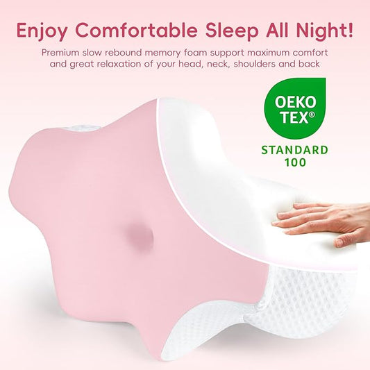 Cervical Neck Pillow for Pain Relief, Ergonomic Contour Pillow for Sleeping, 2 Heights Cooling Pillow for Neck and Shoulder Support, Memory Foam Orthopedic Pillow for Side Back Stomach Sleepers Pink