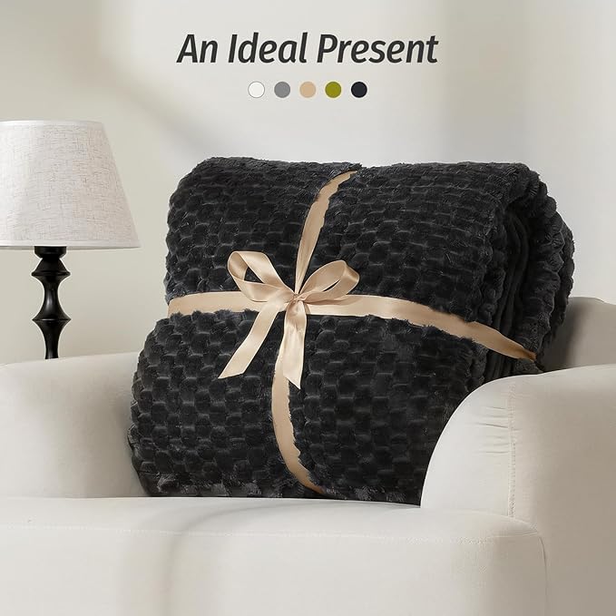 Wemore Fleece Weighted Blanket for Adults (48" x 72" 15lbs, Black), Dual Sided Cozy Soft Sherpa Heavy Blanket, 3D Imitation Turtle Shell Warm Jacquard Flannel Weighted Blankets