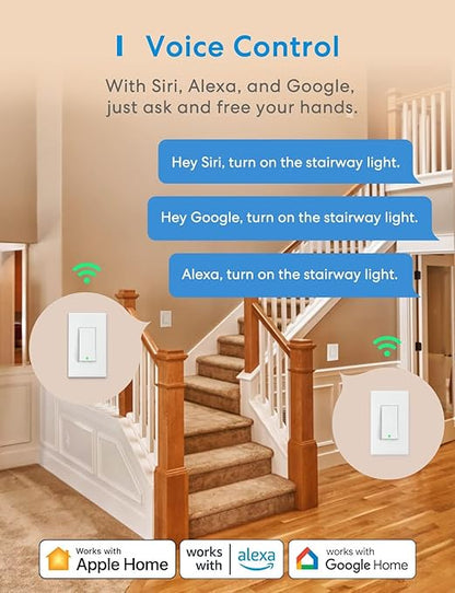 meross 3 Way Smart Switch, Smart Light Switch Supports Apple HomeKit, Siri, Alexa, Google Assistant & SmartThings, 2.4GHz WiFi Light Switch Neutral Wire Required, Remote Control Timer 2 Pack