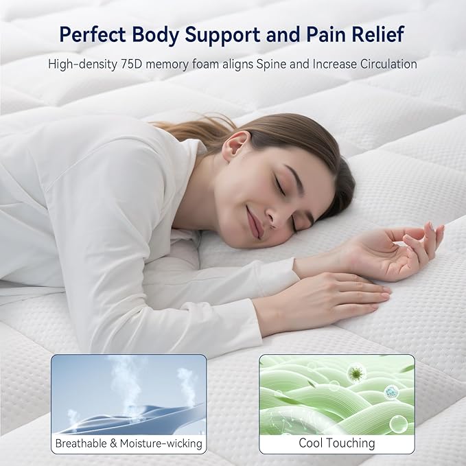 ELEMUSE 3 Inch Cooling Memory Foam Mattress Topper Cal King, 2 Inch Pressure-Relief Memory Foam and 1 Inch Thick Soft Viscose Made from Bamboo Pillow Top for Hot Sleepers, Removable & Washable Cover