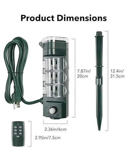 HBN Outdoor Power Strip Timer with Photocell Remote Control,Yard Stake Countdown (2,4,6,8 Hour),Weatherproof Outside Timer Dusk to Dawn for Halloween/Christmas Lights,6 Outlets,6ft Cord