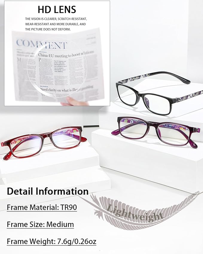 EYEURL Reading Glasses for Women-Blue Light Blocking For Women-3 Pack Computer Readers 4.0 Spring Hinge Anti UV Ray/Eye Strain/Glare Eyeglasses