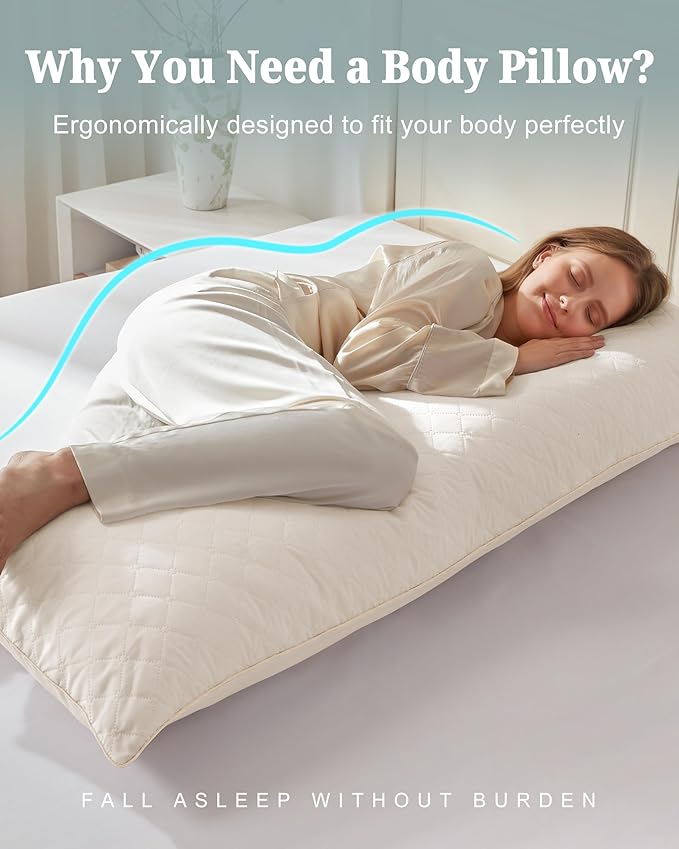 YZ HOME Long Body Pillow for Adults - Firm Body Pillow Insert with Shredded White Memory Foam, Adjustable Height, Soft Support for Side Sleeping, Pregnant Women, Washable (Beige, 20x54 Inch)