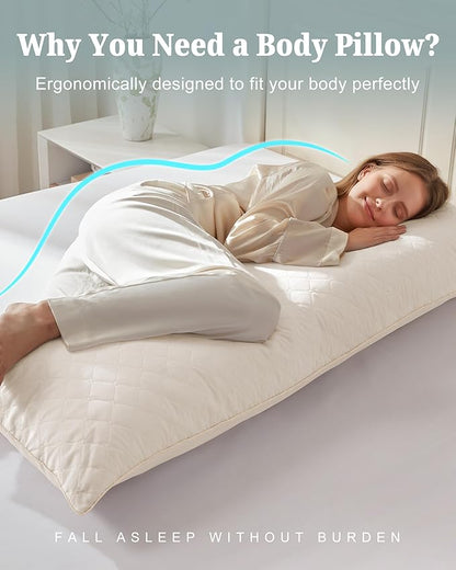 YZ HOME Long Body Pillow for Adults - Firm Body Pillow Insert with Shredded White Memory Foam, Adjustable Height, Soft Support for Side Sleeping, Pregnant Women, Washable (Beige, 20x54 Inch)