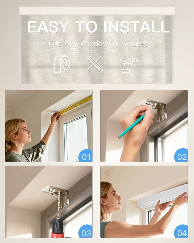 Motorized Solar Roller Shades with Remote Control, Light Filtering Smart Blinds for Windows Work with Alexa Google via Hub, Rechargeable Electric Shade Customized Size (Fireproof Beige)
