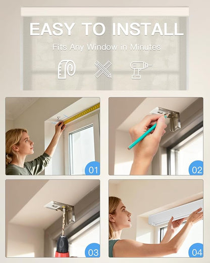 Motorized Solar Roller Shades with Remote Control, Light Filtering Smart Blinds for Windows Work with Alexa Google via Hub, Rechargeable Electric Shade Customized Size (Fireproof Beige)