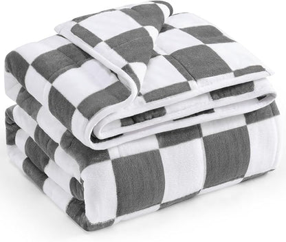 Wemore Flannel Fleece Weighted Blanket for Adult Queen Size 15 lbs, Dual Sided Luxurious Checkerboard Grid Heavy Blankets, Ultra Soft Throw Blanket, Plaid Grey, 60 x 80 inches