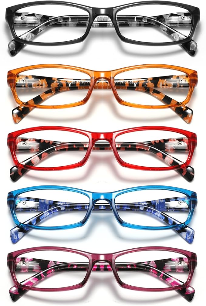Reading Glasses for Women Men - 5 Pack Blue Light Blocking Spring Hinge Computer Readers Anti Glare UV Eyeglasses