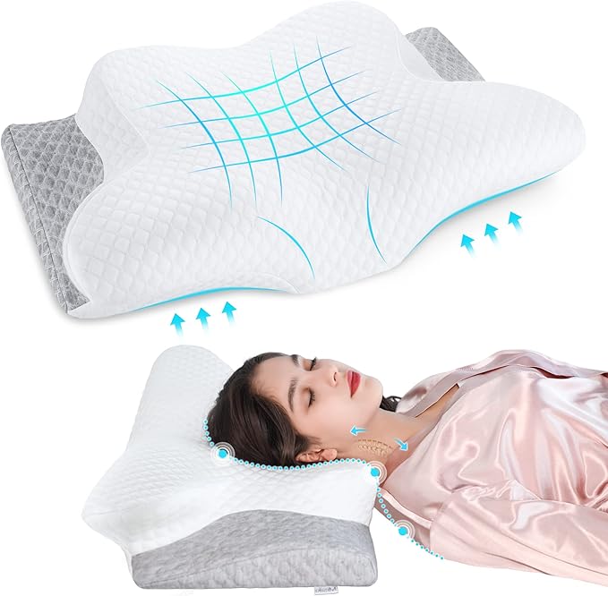 Misiki Contour Memory Foam Pillow, Cervical Pillow for Neck Pain Relief, Ergonomic Pillow for Sleeping, Orthopedic Neck Pillow with Washable Cover, Bed Pillows for Side, Back, Stomach Sleepers