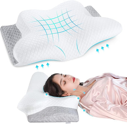 Misiki Contour Memory Foam Pillow, Cervical Pillow for Neck Pain Relief, Ergonomic Pillow for Sleeping, Orthopedic Neck Pillow with Washable Cover, Bed Pillows for Side, Back, Stomach Sleepers