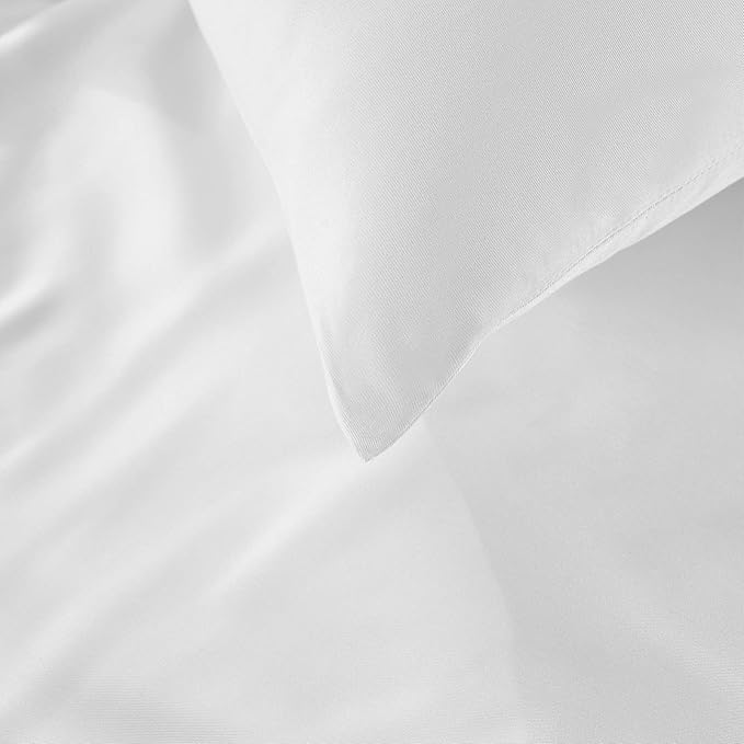 YnM Bed Sheet Set with 100 Percent Cotton, 400TC Fabric with 2 Pillowcases and Flat Sheet, Deep Pocket Fit 19'', Silky-Soft & Sweat Wicking, 4 Piece (Ca King, White)