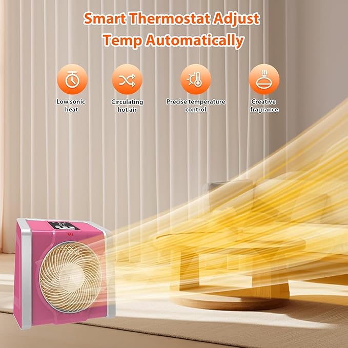 HEATIT Space Heater for Indoor, Digital Display with Thermostat, 1-12H Timer, Fan Mode,1500W/750W, Electric Space Heater for Office, Bedroom,Pink,10.6"Dx7.0"W x 11.8"H