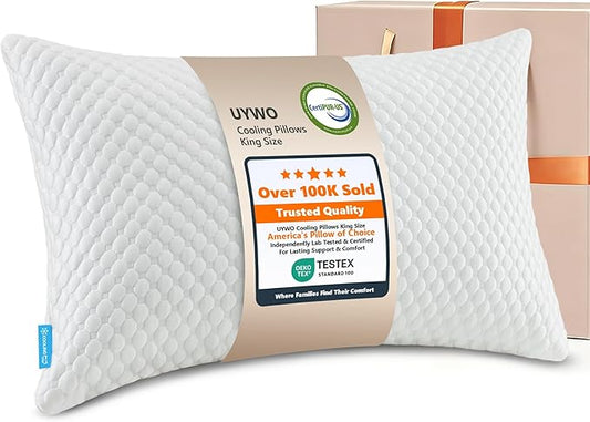 Cooling Memory Foam Pillows Firm and Soft, King Size 1 Pack, Original Adjustable Pillows for Side, Back or Stomach Sleepers with Removable Washable Cover
