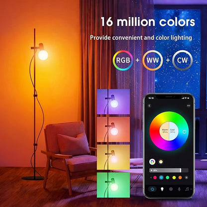 Smart Floor Lamp, LED Bulb Corner Lamp 270° Swivel Head Works with Alexa Google Home, Floor Lamps with Music Sync, 16 Million DIY Colors, Color Changing Standing Lamp for Bedroom Living Room, Black