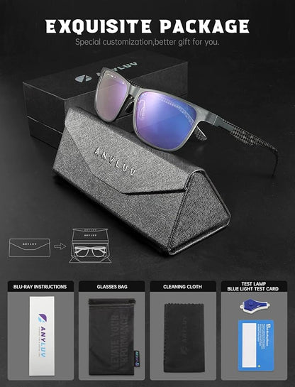 ANYLUV Blue Light Blocking Glasses Men Computer Gaming Glasses Lightweight Al-Mg Metal Anti Eyestrain Eye Protection