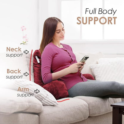 Nestl Reading Pillow with Shredded Memory Foam, Designed for Sitting Up in Bed and Couch, Back and Arms Adjustable Support for Adult & Teens Backrest Pillows for Reading, with Washable Cover Red