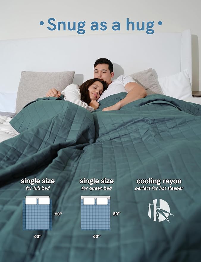 YnM Exclusive Cooling Weighted Blanket Rayon, Bed Blanket for One Person of 190lbs, Ideal for Queen/King Bed (60x80 Inches, 20 Pounds, Sea Grass)