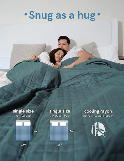 YnM Exclusive Cooling Weighted Blanket Rayon, Bed Blanket for One Person of 190lbs, Ideal for Queen/King Bed (60x80 Inches, 20 Pounds, Sea Grass)