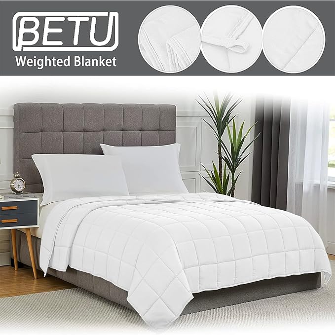 White Weighted Blanket for Adults 20lbs, 80"x87", King Size Cooling Heavy Throw Blanket for 130-220lbs, Microfiber Soft Thick Big Blankets Weighted Comforter Gift for Sleeping