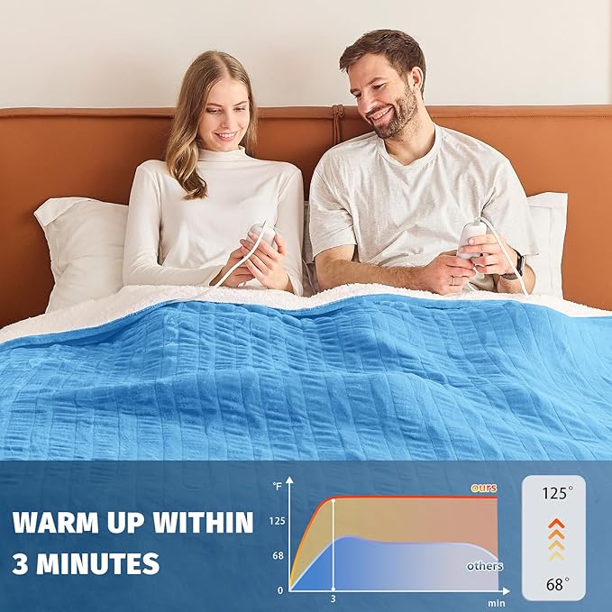 Heated Electric Blanket Queen Size - 84" x 90" Heating Blanket with Dual Control, 10 Heating Levels & 8 Hours Auto Off, Soft Warm Flannel Blanket, Christmas Birthday Gifts for Senior Grandma