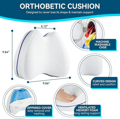 QISHFEN Knee & Leg Pillows Foam Support Pillow for Sleeping for Back Pain,Leg Pillow for Sleeping On Side, Memory Foam Cushion Knee Support Pillows,Pregnancy Pillow Removable (2 Pack)
