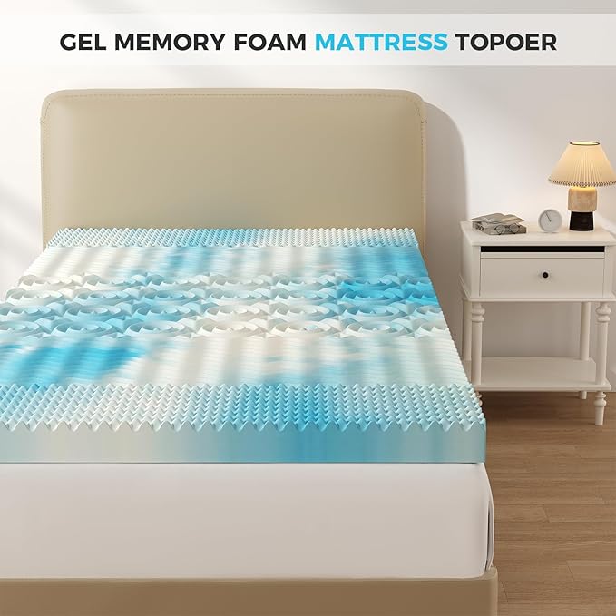 DUMOS 2 Inch 5-Zone Memory Foam Mattress Topper Twin, Cooling Gel Infused Pressure Relief Bed Topper for Back & Hip Pain, Soft Dorm RV Camping Mattress Pad, Blue