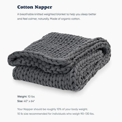Bearaby Cotton Hand-Knit Weighted Blankets for Adults - Chunky Knit Blanket - Sustainable, Breathable, Organic, Cooling Weighted Blanket - Machine Washable (Asteroid Grey, 10 lbs, 40"x64")