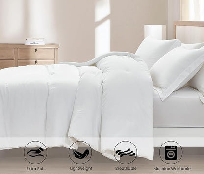 Chezmoi Collection Cliff 3-Piece Lightweight Cooling Comforter Set, Queen- Rayon Derived from Bamboo & Polyester Blended, Soft Breathable Bedding for Hot Sleepers, White