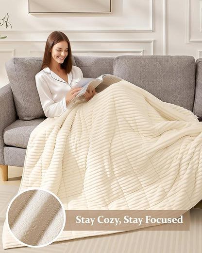 CYK Weighted Blanket 10 lbs for Teens & Children Twin Size 48"x72" - Dual-Sided Fleece & Sherpa Blanket - Heavy Plush Flannel Winter Warm Blanket for Bed and Couch