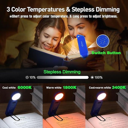 VAVOFO USB Rechargeable Book Light, Blue Light Blocking, Amber Light Clip On Bookmark Shaped Reading Light, Eye Care 6 LEDs Book Light for Bookworms Reading in Bed with 9 Lighting Modes (Royal Blue)