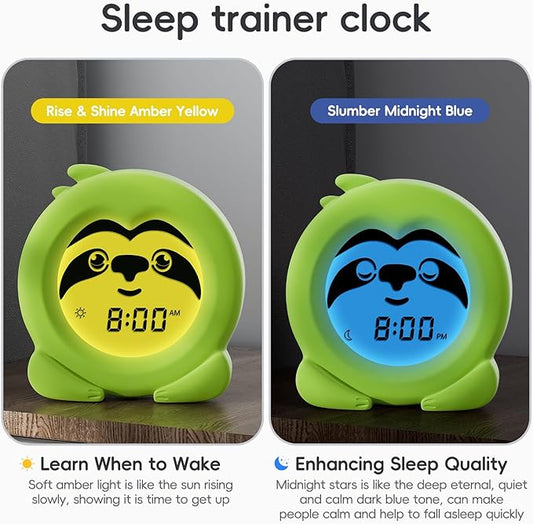 B&H Sleep Trainer Clock for Toddler - Ok to Wake Clock, USB Rechargeable Cute Kids Alarm Clock, Drop Proof Night Light, Science-Backed Lighting for Peaceful Sleep and Ready to Rise Mornings - Sloth