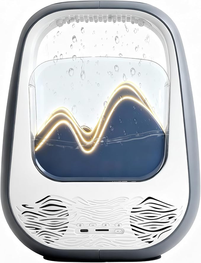 8-in-1 White Noise Sound Machine with Night Light, Help Stress Relief, Waterfall Design Essential Oil Diffuser Rain Sound Machine with Humidifier for Bedroom Office Decor Gift, Gray
