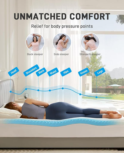 PERLECARE 4 Inch Dual Layer Full Mattress Topper for Pressure Relief, 2.5 Inch Cooling Egg Crate Gel Memory Foam Plus 1.5 Inch Pillow Top Cover, Soft with Deep Pocket