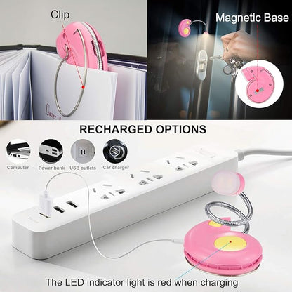 Kids Rechargeable Book Light, Clip on Reading Light for Kid, Kids Reading Lights, Amber Book Light for Reading in Bed, 2 Lighting Modes, Blue Light Blocking, Bookmark Light for Bookworms-Pink