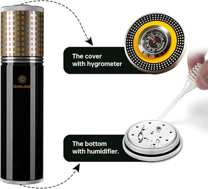 Travel Cigar Humidor Case/Box Stainless Steel Portable Cigar Tube Cigars Jar Humidifiers Air Tight Lid, Smell Proof with Cigar Hygrometer and Humidifier for 3 to 4 Cigars (Silver)