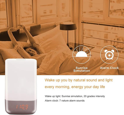 Smart Wake Up Light Alarm Clock, LED Table Lamp t-Button The Colorful Night Simulated Sunrise 3 Brightness Levels Adjustable