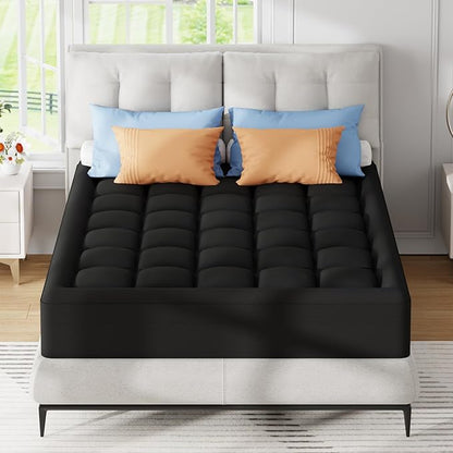 ELEMUSE 3 Inch Dual Layer Memory Foam Mattress Topper King, 2 Inch Cooling Gel Memory Foam Plus 1 Inch Down Alternative Pillowtop Mattress Pad with Cooling Cover,Black
