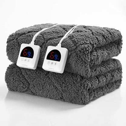 Electric Heated Mattress Pad 78x80IN Dual Controllers Heating Mattress Pad King Size 6 Heat Settings 1-9-Hour Timer Auto-Off Deep Pocket Machine Washable FCC&ETL Certificated Moonbeam Gray