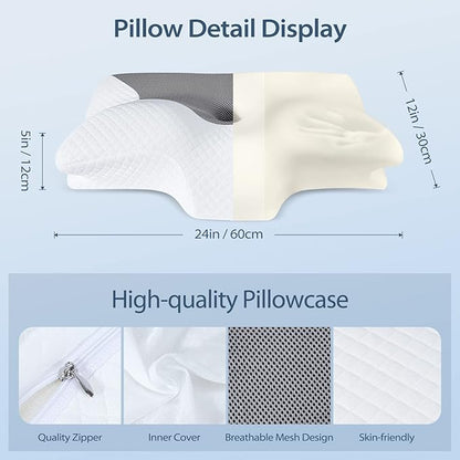 HOMCA Cervical Pillow Memory Foam Pillows - Contour Memory Foam Pillow for Neck Pain Relief, Orthopedic Neck Bed Pillow for Side Sleepers Back and Stomach