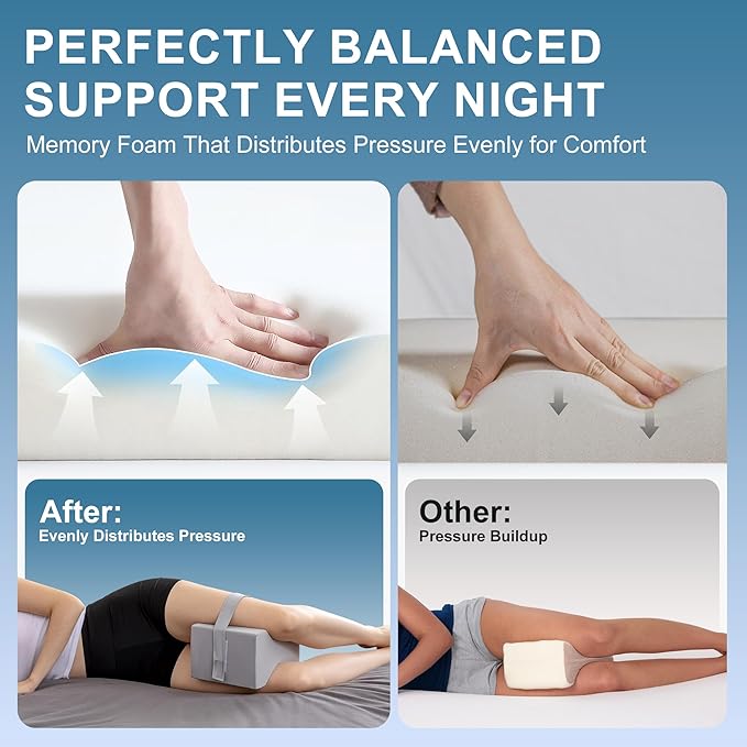 Knee Pillow for Side Sleepers,Leg Pillow for Sciatica,Back,HIPS,Knees,Joints Pain Relief,Pillows for Between Legs While Sleeping Spine Alignment Support & Relieves Pressure,Basic Strap,Arctic Gray