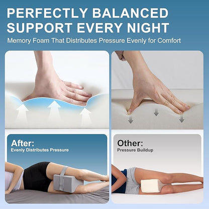 Knee Pillow for Side Sleepers,Leg Pillow for Sciatica,Back,HIPS,Knees,Joints Pain Relief,Pillows for Between Legs While Sleeping Spine Alignment Support & Relieves Pressure,Basic Strap,Arctic Gray