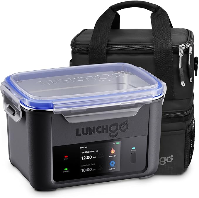 LUNCHGO® G1-Long Range(103 Wh), Smart Electric Heated Lunch Box – Cordless, 5 Cups Capacity, Battery Powered, 250°F Max, Scheduled Heating, Perfect for Outdoor Work, On-The-Go Meals (Carbon Black)