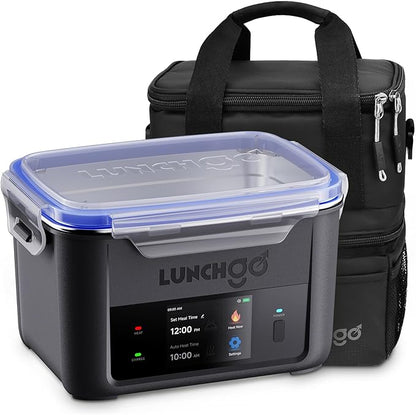 LUNCHGO® G1-Long Range(103 Wh), Smart Electric Heated Lunch Box – Cordless, 5 Cups Capacity, Battery Powered, 250°F Max, Scheduled Heating, Perfect for Outdoor Work, On-The-Go Meals (Carbon Black)