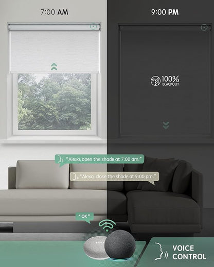 Yoolax Motorized Blinds with Remote, Blackout Smart Blinds for Windows Motorized Roller Shades, Automatic Window Blinds Directly Compatible with Alexa Electric Blinds (Jacquard White, 48" W x 72" H)