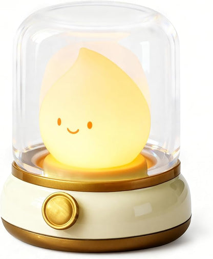Smiley Night Light for Baby Nursery, Rechargeable LED Candle Lamp, Dimmable Eye, Caring Mood Light with Timer, Cute Portable Nightlight Gift for Mom, Kids, Toddler, Bedroom & Decor