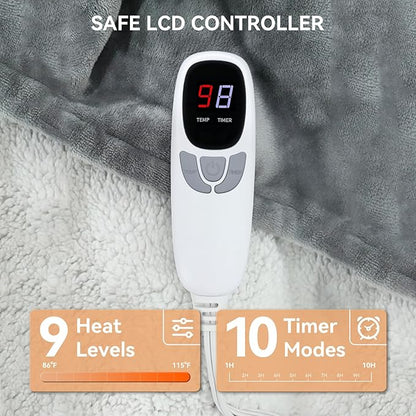 Heated Blanket Electric Blanket Full 72"x84" Heating Blanket with 9 Heating Levels 10 Timer Modes Auto-Off Fast Heating Overheat Protection ETL Certified Machine Washable Gift