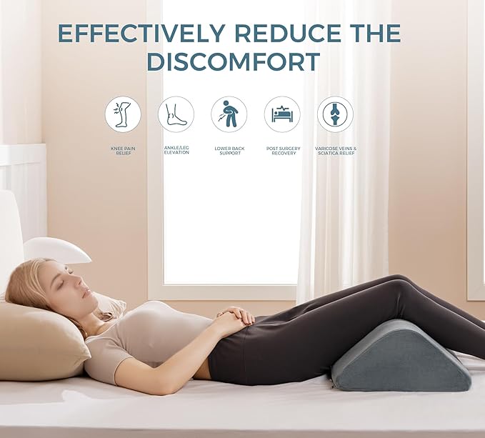 Knee Wedge Pillow 6.3'' for Post-Surgery Recovery-Leg Elevation Support for Sleep Position, Alleviating Lower Back & Hip Pain Enhancing Circulation in Ankles Legs Triangle Pillow with Removable Cover