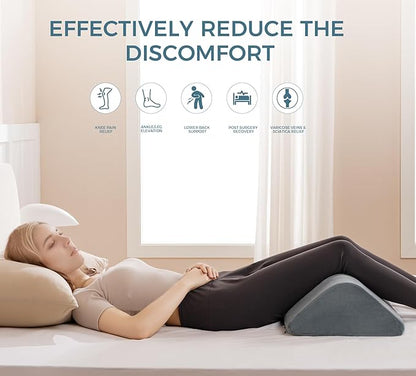 Knee Wedge Pillow 6.3'' for Post-Surgery Recovery-Leg Elevation Support for Sleep Position, Alleviating Lower Back & Hip Pain Enhancing Circulation in Ankles Legs Triangle Pillow with Removable Cover