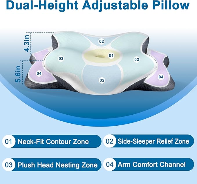 Sleep Apnea Pillow with Neck Pain & Snoring Relief -Orthopedic Cervical Pillow, Ergonomic Contour Memory Foam for Side, Back,Stomach Sleepers, Medium Firm (Light White, Queen Size 25" Lx15 Wx5.8 H)